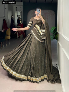 TRENDBUY Pure Chanderi Zari Weaving Lehenga Choli with Embossed Lace Dupatta