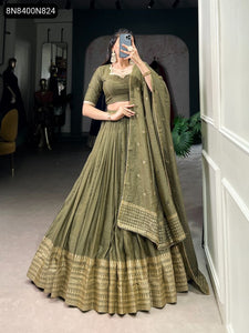 TRENDBUY Pure Chanderi Zari Work Lehenga Choli with Sequin Dupatta