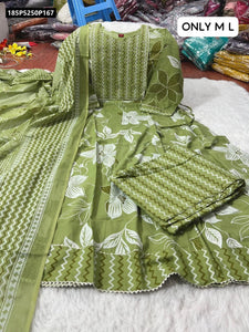 TRENDBUY Pure Cotton Printed Anarkali Kurti with Pant & Dupatta Set