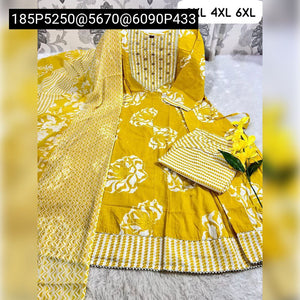 TRENDBUY Pure Cotton Printed Anarkali Kurti with Pant & Dupatta Set