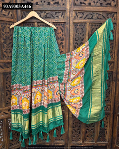 TRENDBUY Pure Gaji Silk Printed Dupatta with Lagdi Patta & Tassels
