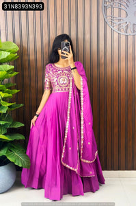 TRENDBUY Pure Georgette Silk Embroidered Gown & Dupatta Set