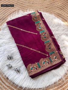TRENDBUY Pure Georgette Zari Weaving Saree with Meenakari Peacock Border
