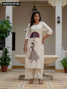 TRENDBUY Pure Khadi Cotton Suit Set: Multi Thread Work Design & Palazzo