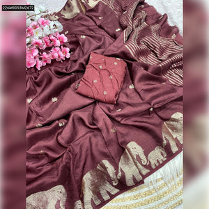 TRENDBUY Pure Khadi Silk Saree with Zari Elephant Weaving & Butti Blouse