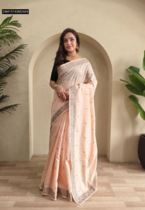 TRENDBUY Pure Loom Tussar Silk Saree with All Over Designer Embroidery
