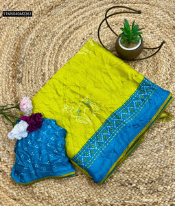 TRENDBUY Pure Moss Bandhani Saree with Super Mirror Work & Piping | Festive Collection