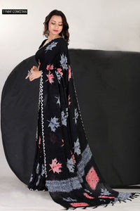 TRENDBUY Pure Moss Leaf Shibori Print Saree with Super Mirror Work & Jumka Pallu