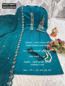TRENDBUY Pure Muslin Silk Embroidered Kurta Set with Dupatta & Pant
