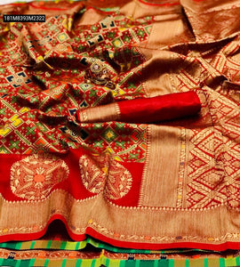 TRENDBUY Pure Soft Banarasi Patola Silk Saree with Heavy Zari Weaving Pallu