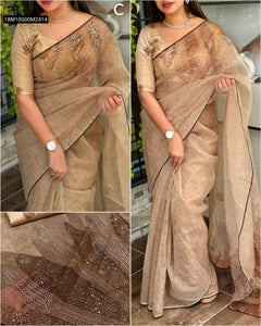 TRENDBUY Pure Tissue Organza Saree with Digital Print, Pitta & Sequin Work