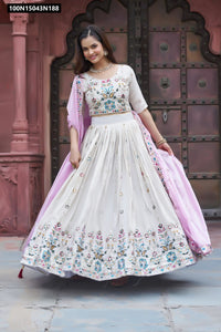 TRENDBUY Pure Tissue Silk Embroidered Lehenga Choli Set with Dual Dupatta Options