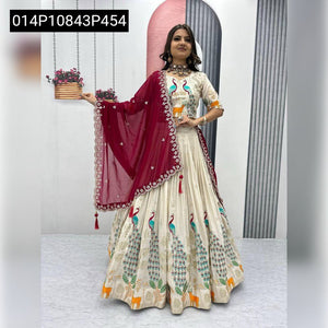 TRENDBUY Pure Tissue Silk Embroidered Lehenga Choli with Dual Dupatta Options