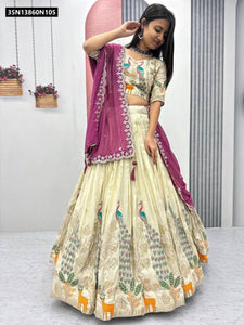 TRENDBUY Pure Tissue Silk Lehenga Choli: Peacock Embroidery & Georgette Dupatta