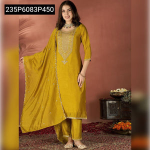 TRENDBUY Pure Vichitra Silk Sequence Embroidered Kurti Set with Dupatta
