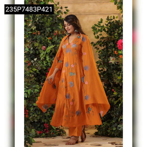 TRENDBUY Pure Viscose Chanderi Embroidered Kurta Set with Dupatta