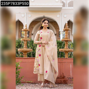 TRENDBUY Pure Viscose Chanderi Embroidered Kurti Set
