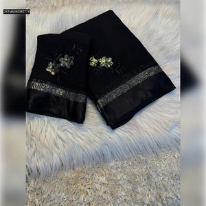 Premium Pure Viscose Georgette Saree with Intricate Butta Embroidery and Matching Blouse Piece for Festive Weddings