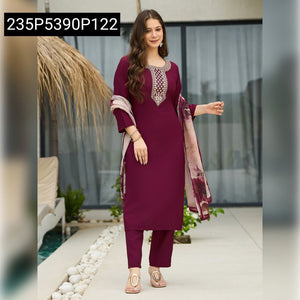 TRENDBUY Pure Viscose Rayon Sequence Embroidered Kurti Set with Organza Dupatta