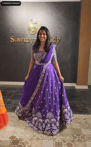 TRENDBUY Purple Chinon Embroidered Lehenga Choli Set with Dupatta