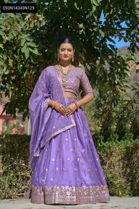 TRENDBUY Purple Gold Crush Embroidered Lehenga Choli with Sequence Work
