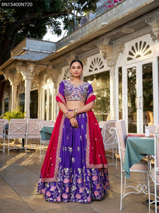 TRENDBUY Purple & Magenta Embroidered Vichitra Silk Lehenga Choli