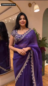 TRENDBUY Purple Rangoli Silk Party Wear Saree with Zari & Lace Embroidery