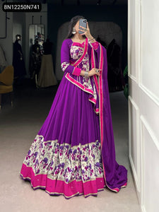 TRENDBUY Purple Rayon Lehenga Choli with Printed Mirror Work Dupatta