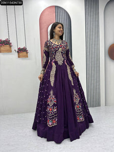 TRENDBUY Purple Vichitra Silk Embroidered Lehenga Choli with Shrug