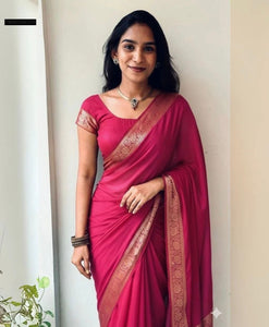 TRENDBUY Rangoli Silk Saree with Fancy Jacquard Border & Running Blouse - 7 Colors