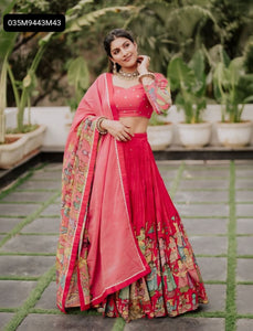 TRENDBUY Rani Pink Cotton Kalamkari Print Lehenga Choli Set with Dupatta