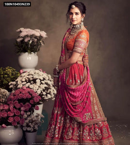 TRENDBUY Rani Pink & Orange Fox Georgette Lehenga Choli with Heavy Sequence Work