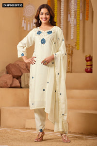 TRENDBUY Rayon Embroidered 3-Piece Inclusive Kurta Set