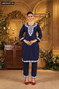 TRENDBUY Rayon Embroidered Kurti & Pant Set for Women