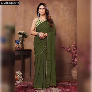 TRENDBUY Ready-to-Wear Georgette Saree with Printed Blouse & Lace Border