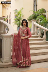 TRENDBUY Readymade Faux Georgette Embroidered Anarkali Sharara Suit
