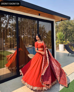 TRENDBUY Red Georgette Embroidered Lehenga Choli Set for Festive & Wedding