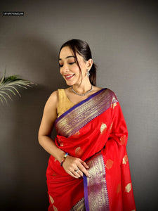 TRENDBUY Red Soft Silk Saree with Dashing Zari Weaving Work & Rich Pallu