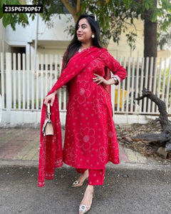 TRENDBUY Red Viscose Rayon Embroidered Kurta Set with Chanderi Dupatta