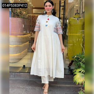 TRENDBUY Reyon Cottan Sequence Embroidered Kurti with Pant Set