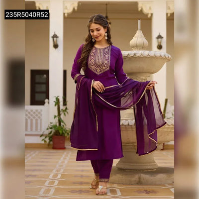 TRENDBUY Reyon Slub Embroidered Kurti Set for Women | Festive Wear