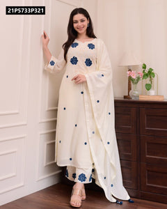 TRENDBUY Reyon Slub Kurta Set with Gorgeous Embroidery & Chanderi Dupatta