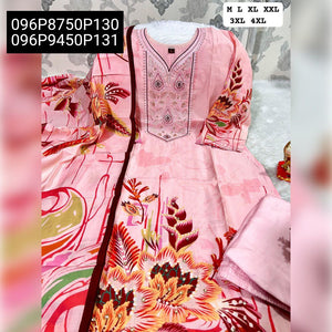 TRENDBUY Roman Silk Embroidered Kurti with Printed Muslin Dupatta Set