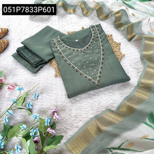 TRENDBUY Roman Silk Handwork Kurti Set with Chanderi Jaqucart Dupatta