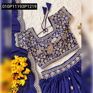 TRENDBUY Royal Blue Chinon Silk Lehenga Choli with Sequin Kalmkari Embroidery