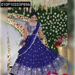 TRENDBUY Royal Blue Sequence Embroidered Chinnon Lehenga Choli with Dupatta Set