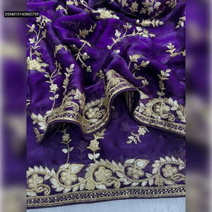 TRENDBUY Royal Purple Space Silk Saree with Elegant Sequence & Zari Embroidery Blouse