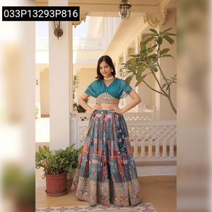 TRENDBUY Russian Silk Digital Print & Foil Embroidered Lehenga Choli Set