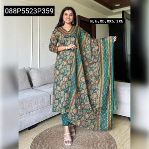 TRENDBUY Saganeri Block Print Embroidered Cotton Kurta Set with Dupatta
