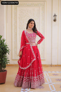 TRENDBUY Sequin Embroidered Fox Georgette Lehenga Choli & Dupatta Set